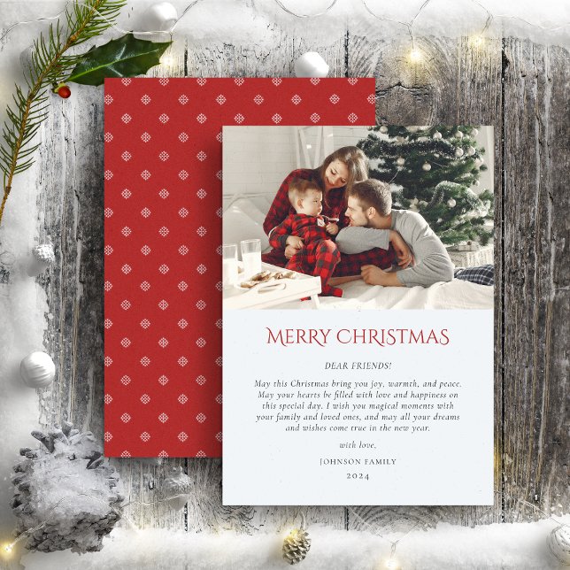 Christmas Elegant Red White One Photo Holiday Card (Creator Uploaded)