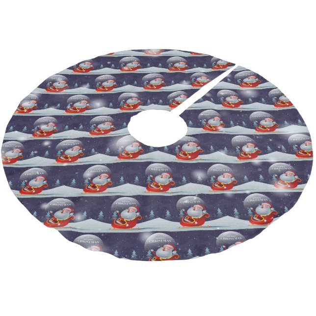 Christmas Elegant Santa Claus Gift Brushed Polyester Tree Skirt (Angled)