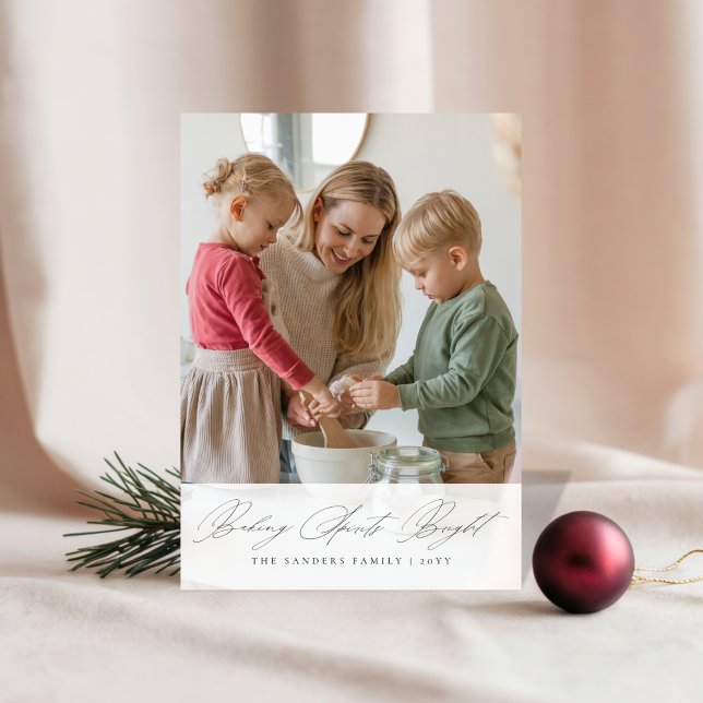 Christmas Elegant Script Baking Spirits Bright  Holiday Card (Creator Uploaded)