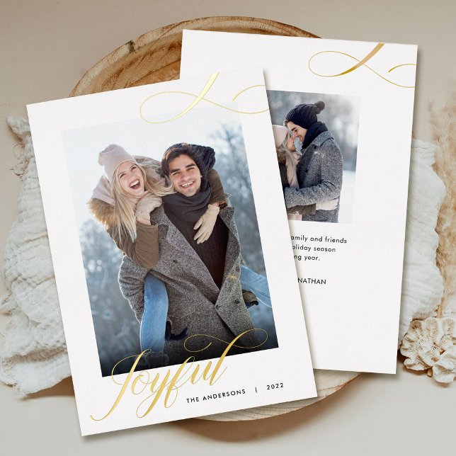 Christmas Elegant Script Joyful Photo Gold Foil Holiday Card (Creator Uploaded)