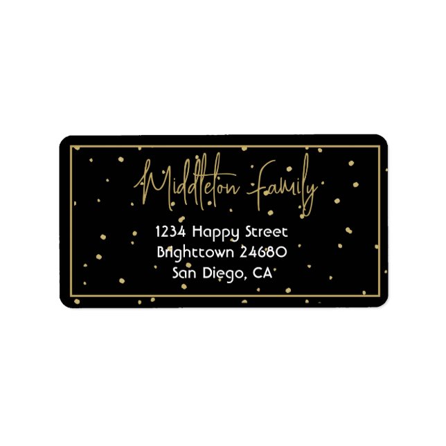 Christmas Elegant Seasonal Black Gold  Label (Front)