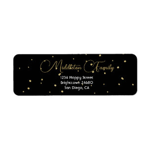 Christmas Elegant Seasonal Black Gold Label Return Address Label