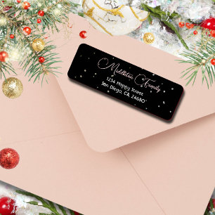 Christmas Elegant Seasonal Black Gold Label Return Address Label