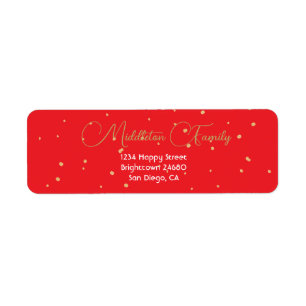 Christmas Elegant Seasonal Red Gold Label Return Address Label