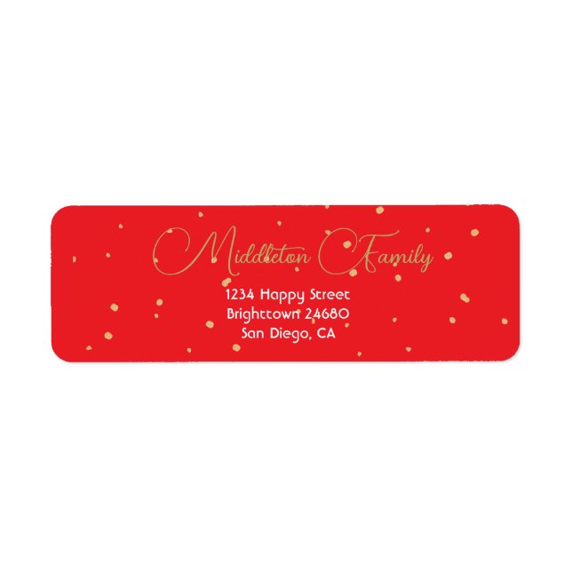 Christmas Elegant Seasonal Red Gold  Label Return Address Label (Front)