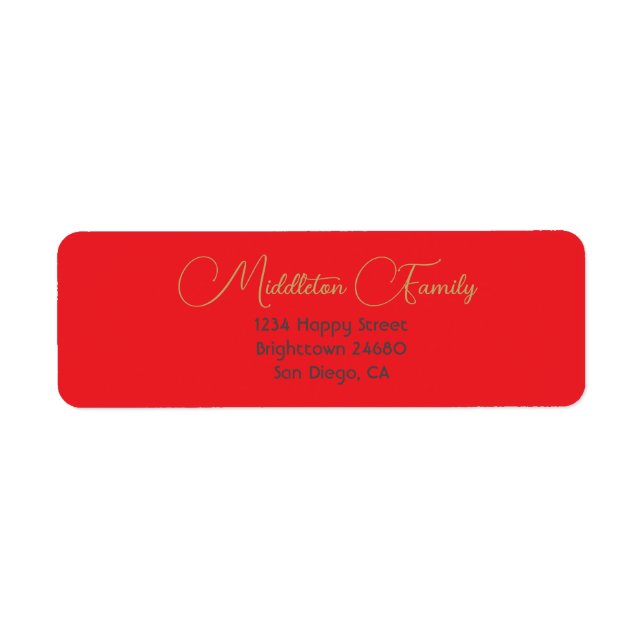 Christmas Elegant Seasonal Red Gold  Label Return Address Label (Front)