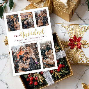 Christmas Elegant Spanish 6 Multi Photos Collage Holiday Card