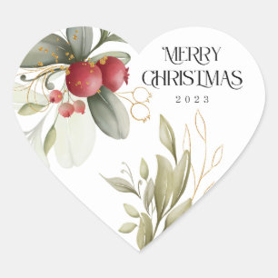 Christmas Elegant Watercolor Berry Classic Round S Heart Sticker