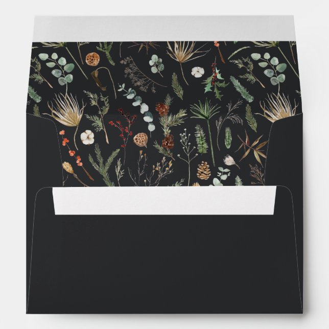 Christmas elegant watercolor botanical black envelope (Back (Bottom))