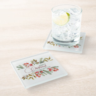 Christmas Elegant Watercolour Glass Coaster