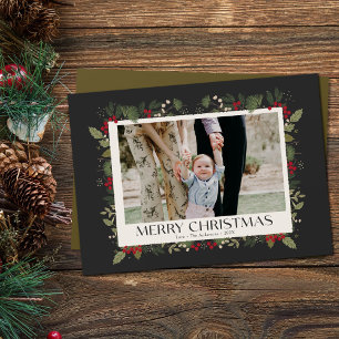 Christmas Elegant Winter Holly Botanical photo Holiday Card