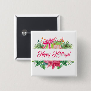 Christmas Elements Happy Holidays 15 Cm Square Badge
