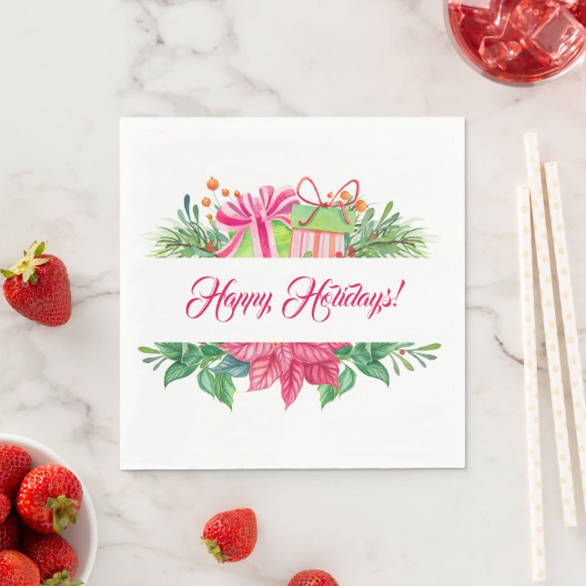 Christmas Elements Happy Holidays Napkin (Insitu)