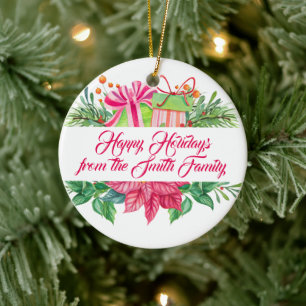 Christmas Elements Happy Holidays Photo Ceramic Ornament