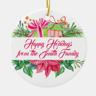 Christmas Elements Happy Holidays Photo Ceramic Ornament