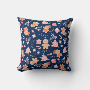 Christmas Elements on Navy Blue Cushion