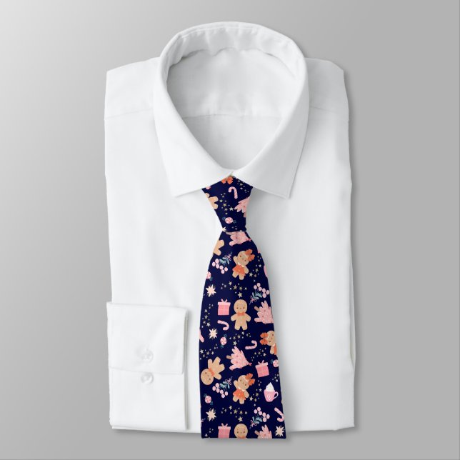 Christmas Elements on Navy Blue Tie (Tied)