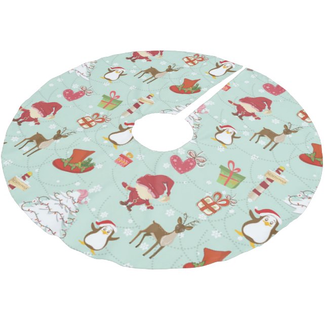 Christmas Elements Reindeer Elves Brushed Polyester Tree Skirt (Angled)