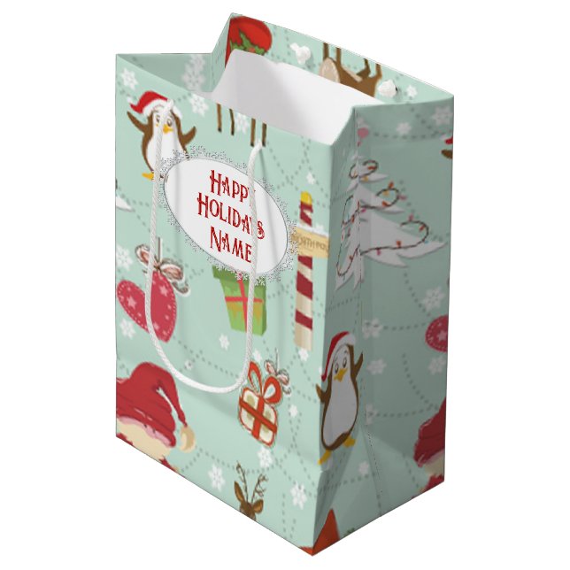 Christmas Elements Reindeer Elves Medium Gift Bag (Front Angled)