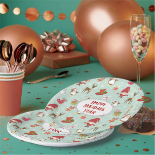 Christmas Elements Reindeer Elves Paper Plate
