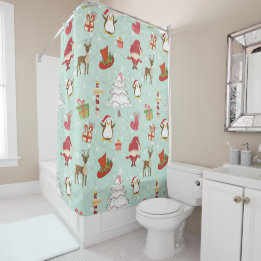 Christmas Elements Reindeer Elves Shower Curtain