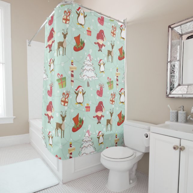 Christmas Elements Reindeer Elves Shower Curtain (In Situ)