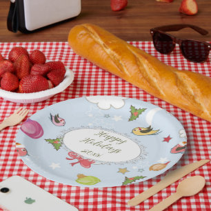Christmas Elements Snowman Paper Plates