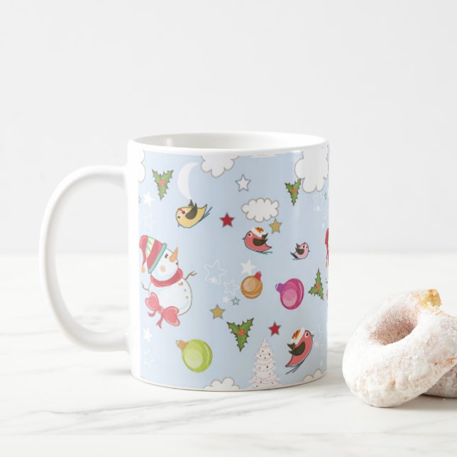 Christmas Elements Snowman Pattern Coffee Mug (With Donut)