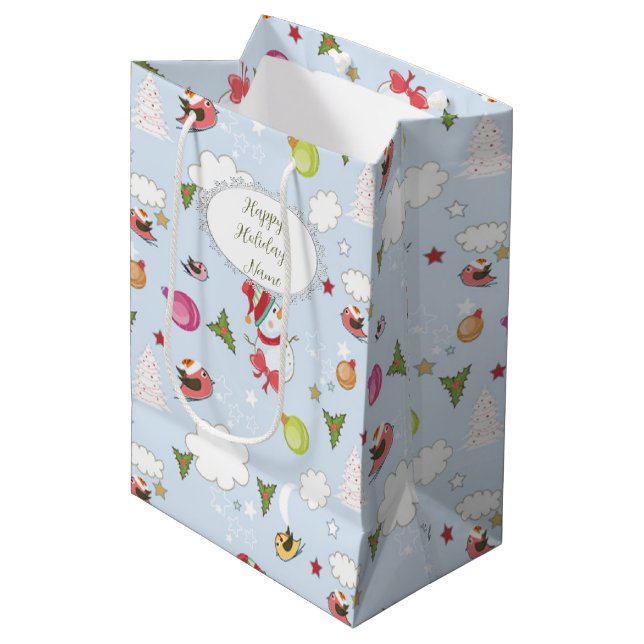 Christmas Elements Snowman Pattern Medium Gift Bag (Front Angled)