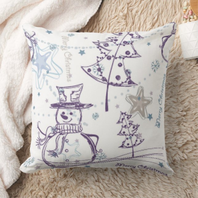 Christmas Elements Snowman Sketch Cushion (Blanket)
