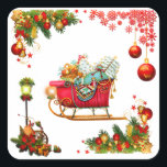 Christmas Elements Square Sticker<br><div class="desc">christmas xmas santa claus, 
frozen friends colourful , 
vintage magic snowflake art, 
gifts  retro fun sky, 
light joy sled snow, 
bell year new celebration,  
happy xmas winter holiday, 
balls merry cartoon illustration, 
tree sleigh ornaments cute, 
xmas christmas santa claus , </div>