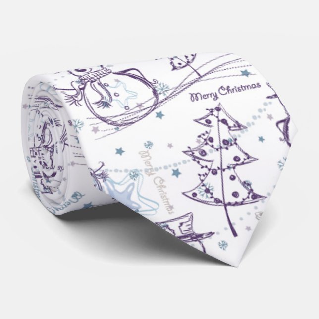 Christmas Elements Winter Snowman Sketch Men's Tie (Rolled)