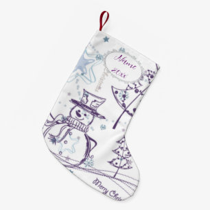 Christmas Elements Winter Snowman Sketch Small Christmas Stocking