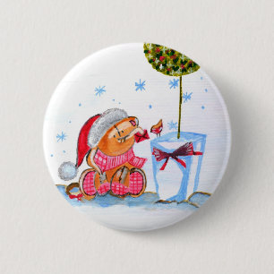 Christmas Elephant 6 Cm Round Badge