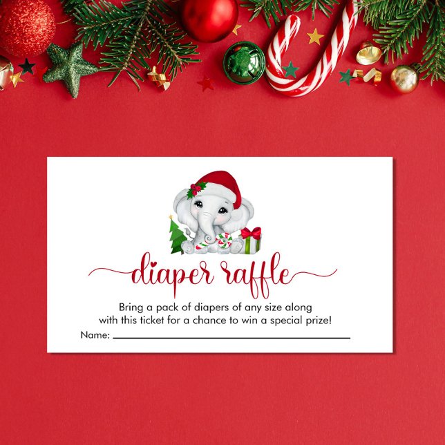 Christmas Elephant Baby Girl Shower Diaper Raffle Enclosure Card (Creator Uploaded)