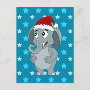 Christmas elephant cartoon holiday postcard