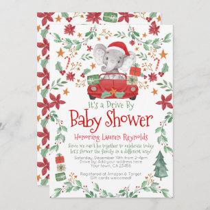 Christmas Elephant Drive By Baby Shower Invitation