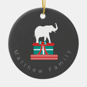 Christmas Elephant Gift Christmas Present Photo Ceramic Ornament