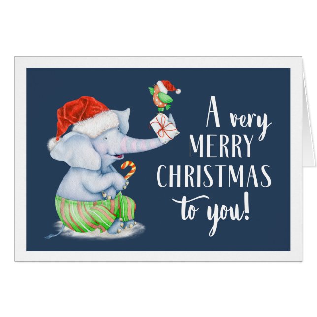 Christmas Elephant Greeting Card (Front Horizontal)