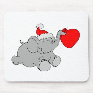 Christmas Elephant Heart Mouse Pad
