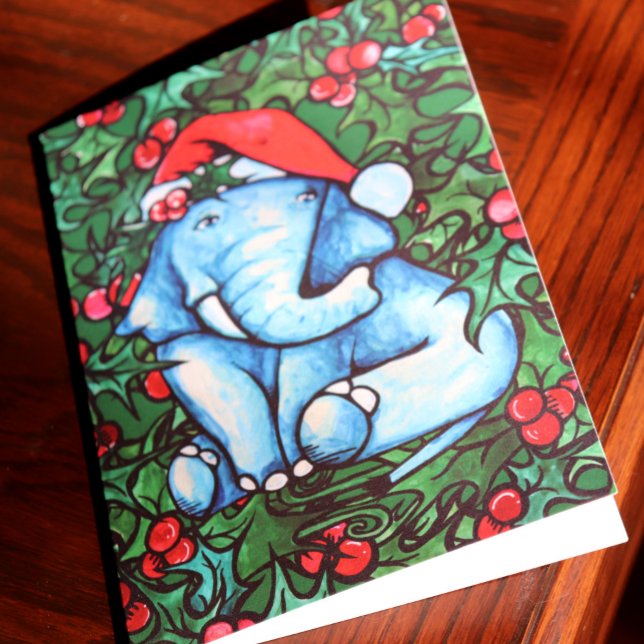 Christmas Elephant Holly Yule Holiday Card (Creator Uploaded)