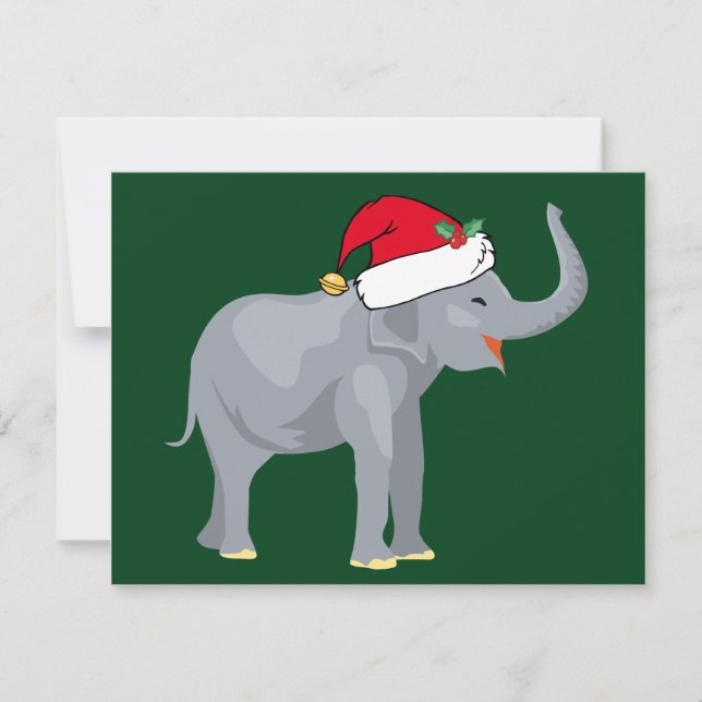 Christmas Elephant in Cute Santa Claus Hat Green Holiday Card (Front)