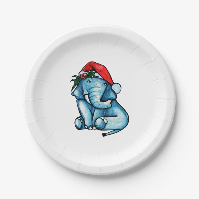 Christmas Elephant  Paper Plate (Front)