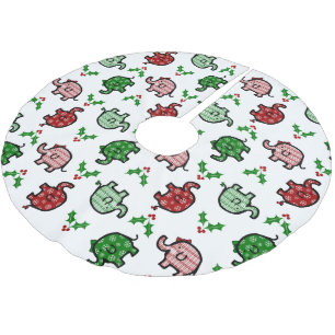 Christmas Elephant Patterned Brushed Polyester Tree Skirt