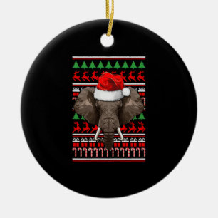 Christmas Elephant Santa Hat Cute Animal Ugly Xmas Ceramic Ornament