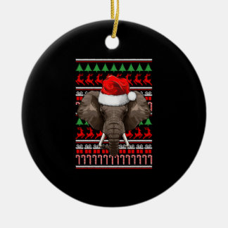 Christmas Elephant Santa Hat Cute Animal Ugly Xmas Ceramic Ornament