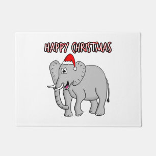 Christmas Elephant Santa Hat Safari Funny Wildlife Doormat