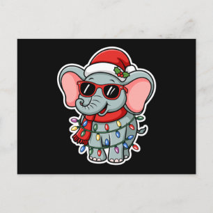 Christmas Elephant Santa Hat Sunglasses Lights Holiday Postcard