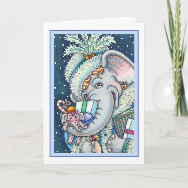 CHRISTMAS ELEPHANT, TRUNKFUL OF GIFTS & GOOD CHEER HOLIDAY CARD (Front)