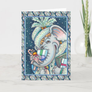 CHRISTMAS ELEPHANT, TRUNKFUL OF GIFTS & GOOD CHEER HOLIDAY CARD